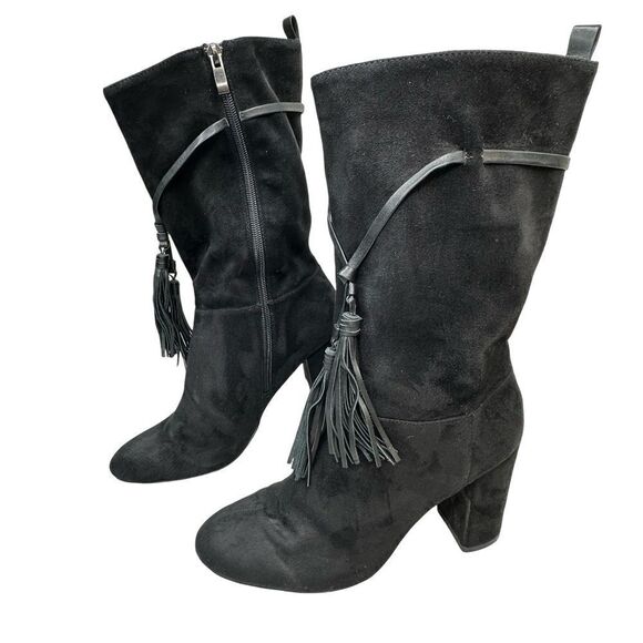 CHELSEA & ZOE Black Mid High Heeled Boots Size 8 - Picture 9 of 16